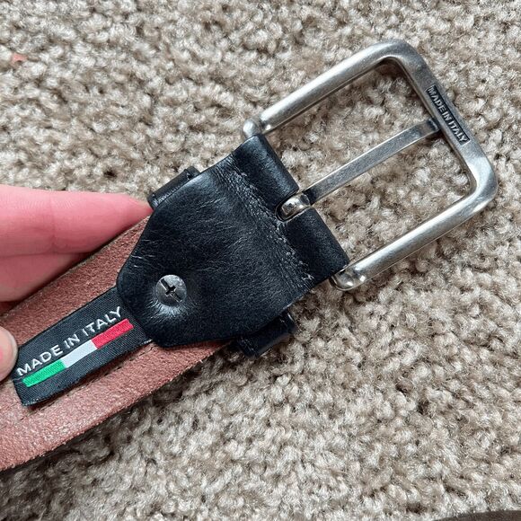 VTG Bronzino Italian Leather Belt Brown Black Stripe 38/95 Made in Italy - Picture 5 of 11